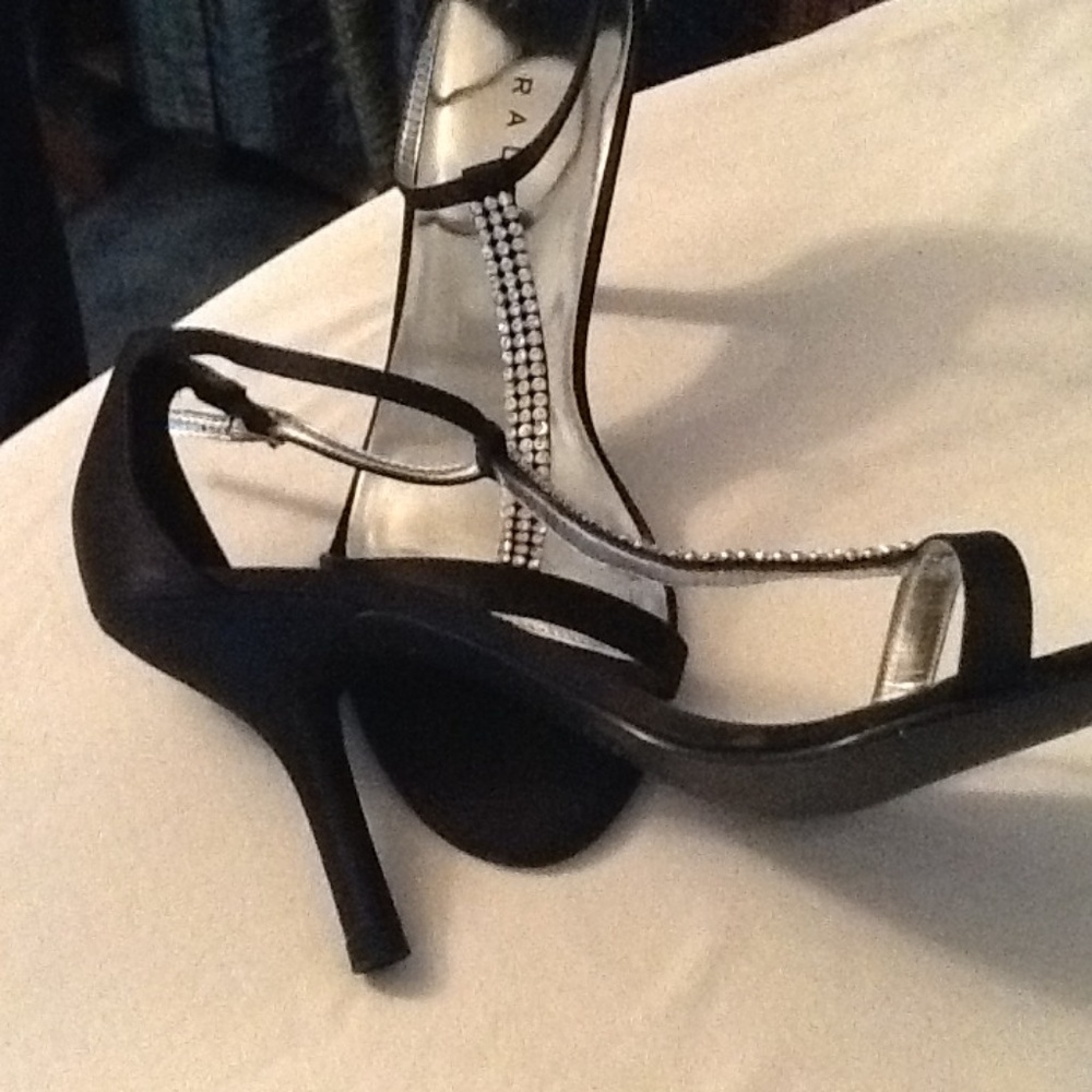 T-Strap Rhinestone Black Heels - Picture 2 of 3